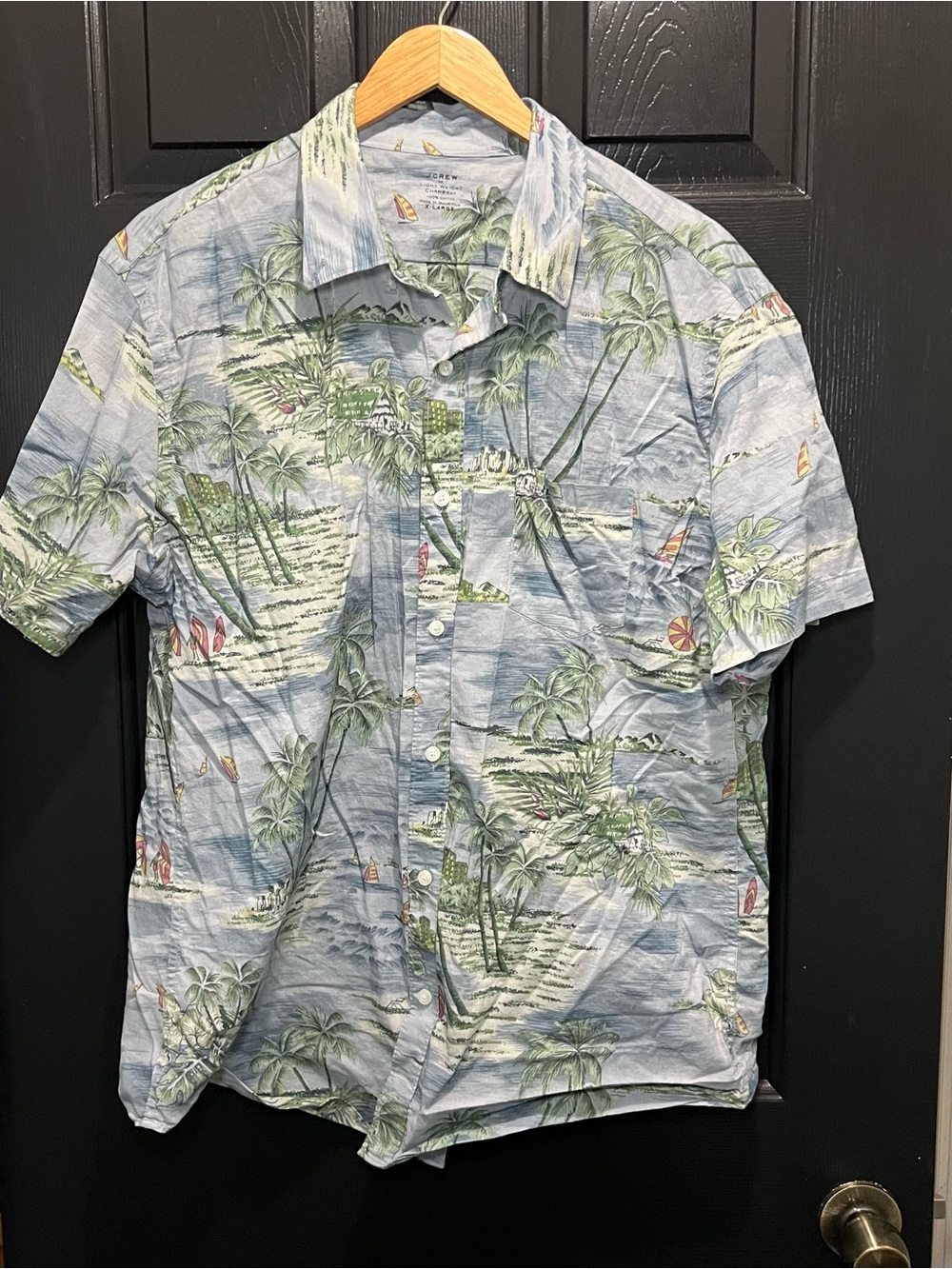 J Crew Light Weight Chambray Tropical Beach Hawaiian Shirt Mens XL